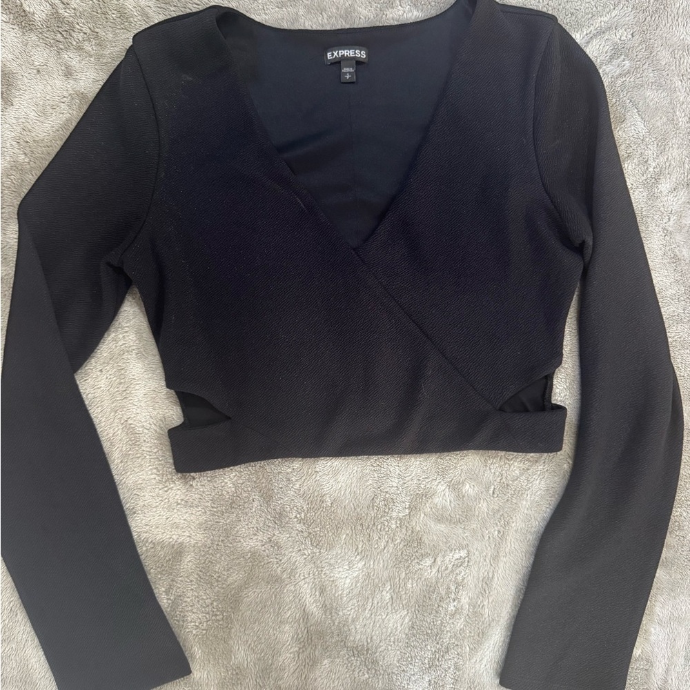Express Women's Crop Black Long Sleeve Blouse